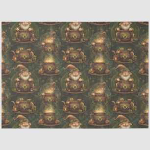 St Patrick Gnome Magic Cauldron Dark Wood Seidenpapier