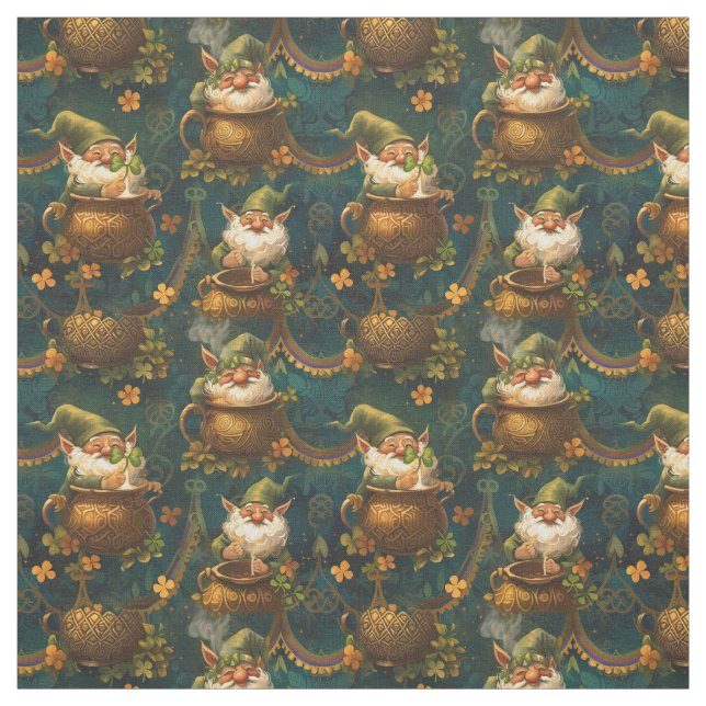 St Patrick Gnome Pot Gold 4 Leaf Kleeblatt Muster Stoff (Muster)