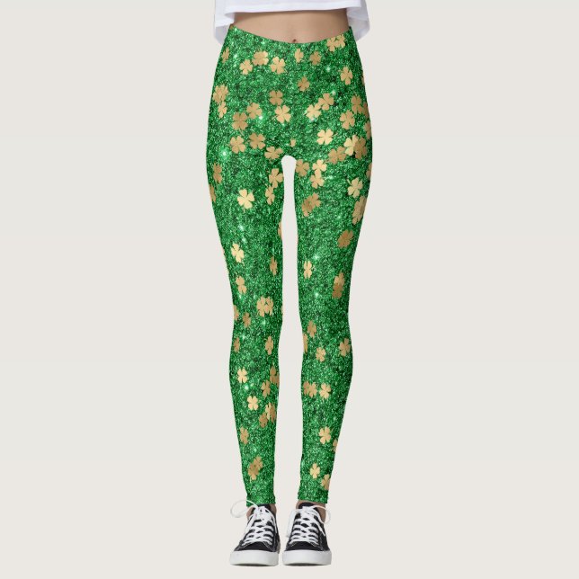 St Patrick Green Gold Clover Kleeblatt Confetti Fu Leggings (Vorderseite)
