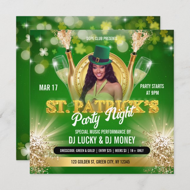 St Patrick Green Gold Party Flyer Einladung (Vorne/Hinten)