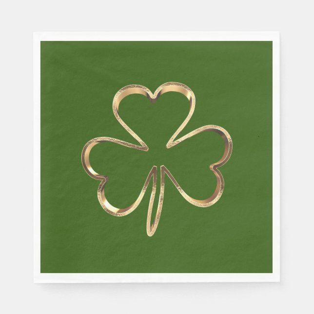 St. Patrick Green und Gold Irish Clover Kleeblatt Serviette (Vorderseite)