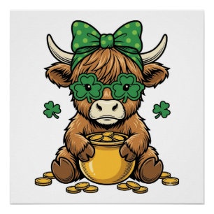 St. Patrick Highland-Kuh Topf aus Gold Vintage-Kun Poster
