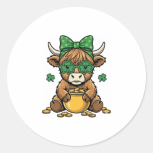 St. Patrick Highland-Kuh Topf mit Gold Vintage-Kun Runder Aufkleber