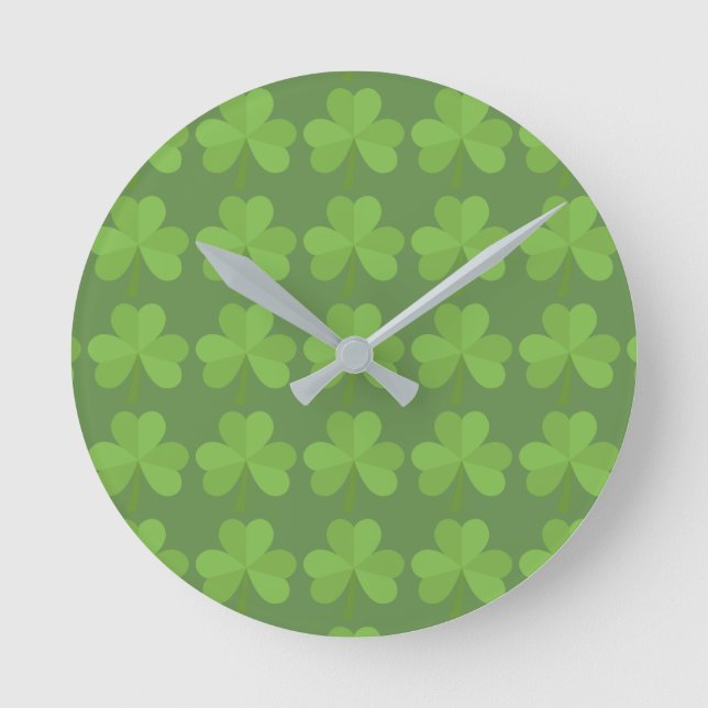 St. Patrick Ireland Kleeblatt Irish Clover Pattern Runde Wanduhr (Vorderseite)