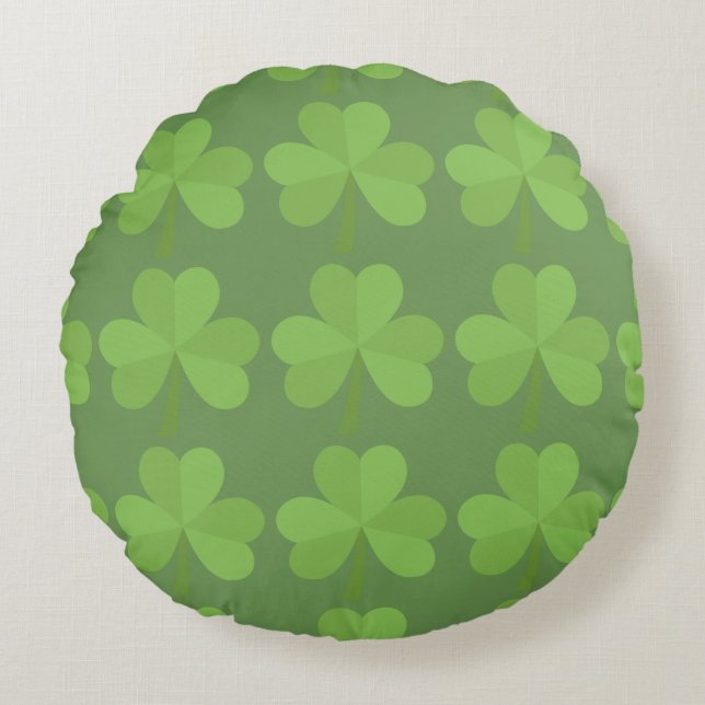 St. Patrick Irish Kleeblatt Clovers Pattern Green Rundes Kissen (Vorderseite)