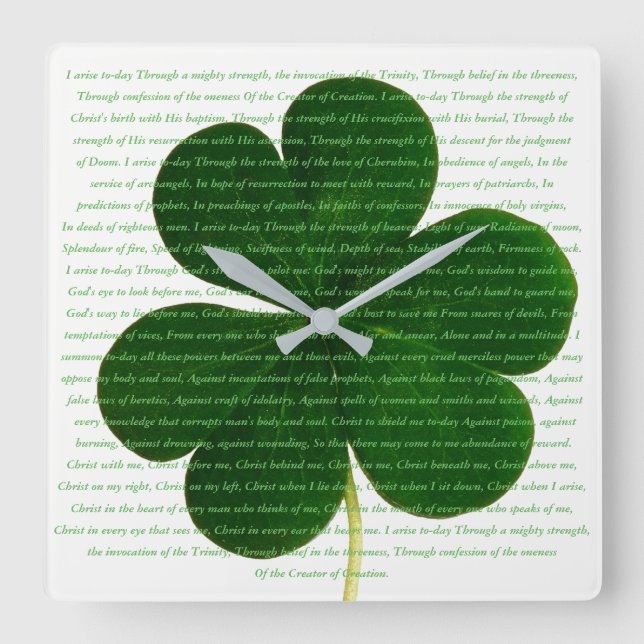 St. Patrick Irish Poem The Deer's Cry Kleeblatt Quadratische Wanduhr (Vorderseite)