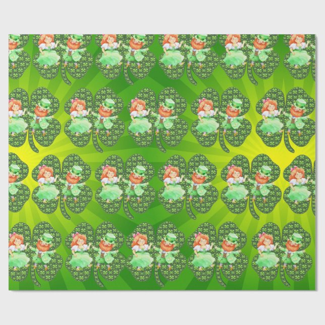St. Patrick Leprechauns Kleeblatts Wrapping Paper Geschenkpapier (Flach)