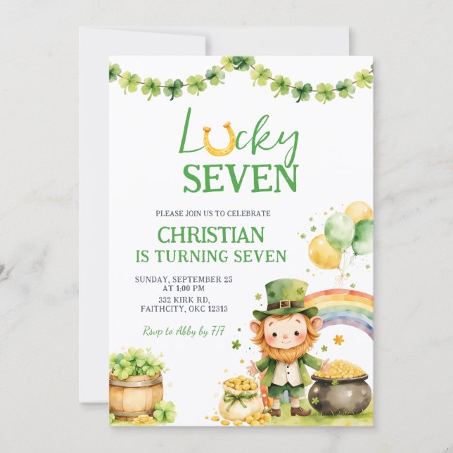 St Patrick Lucky Seven Birthday Invitation Einladung (Vorderseite)