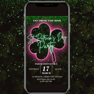 St Patrick Neon Green und Pink Flyer Einladung