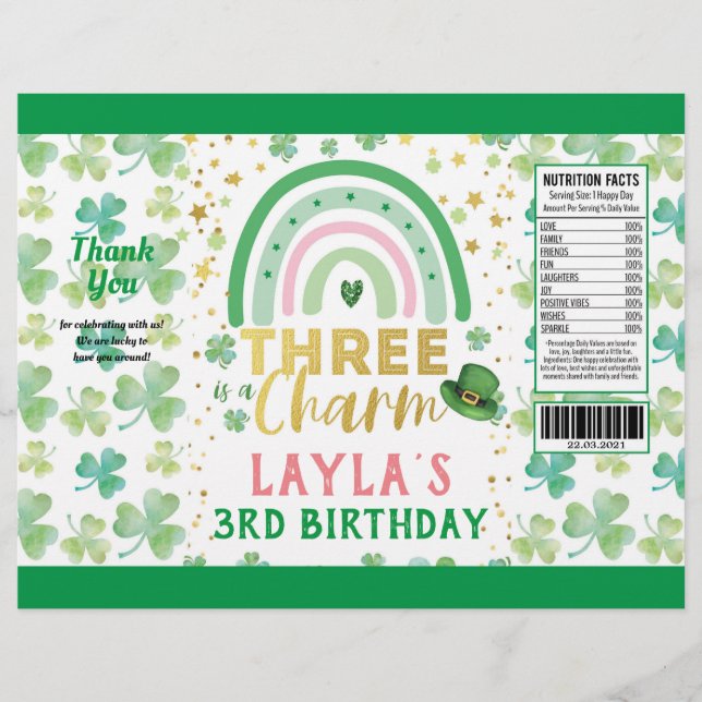 St Patrick Pink Three ist ein Charm Chip Bag Wrapp Flyer (Vorne)