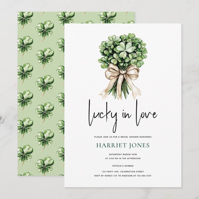 St Patrick’s Bridal Shower Clover Bouquet Einladung (Vorne/Hinten)