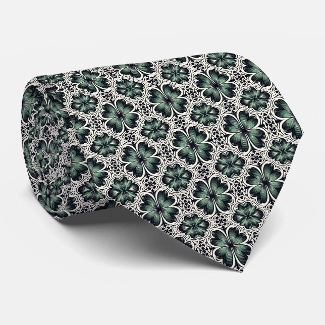 St. Patrick’s Day Abstractes 4-Blatt-Kleeblatt-Mus Krawatte (Gerollt)