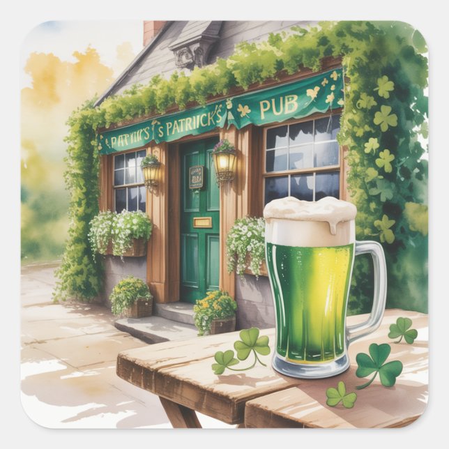 St Patrick’s Day Bar Pub Party Quadratischer Aufkleber (Vorderseite)