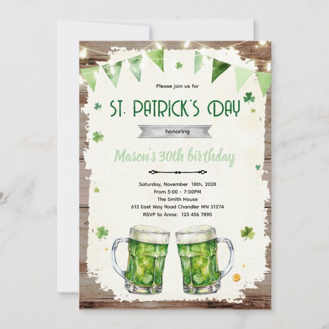 St Patrick’s Day beer birthday invite Einladung (Vorderseite)