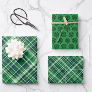 St. Patrick’s Day Celtic Clover & Plaid Geschenkpapier Set