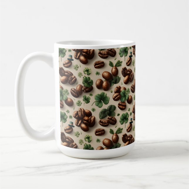 St. Patrick’s Day Coffee & Shamrock Pattern Kaffeetasse (Links)