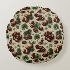 St. Patrick’s Day Coffee & Shamrock Pattern Rundes Kissen