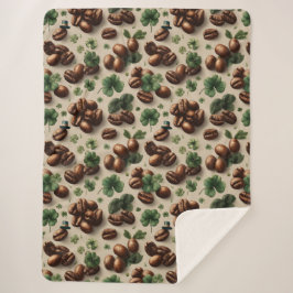 St. Patrick’s Day Coffee & Shamrock Pattern Sherpadecke
