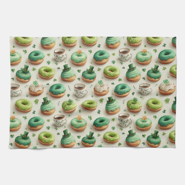 St. Patrick’s Day Donuts und Kaffee Wasserfarbe Geschirrtuch (Horizontal)