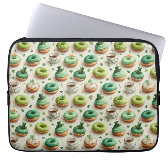 St. Patrick’s Day Donuts und Kaffee Wasserfarbe Laptopschutzhülle (Vorderseite)