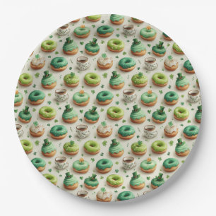 St. Patrick’s Day Donuts und Kaffee Wasserfarbe Pappteller