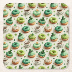 St. Patrick’s Day Donuts und Kaffee Wasserfarbe Rechteckiger Pappuntersetzer