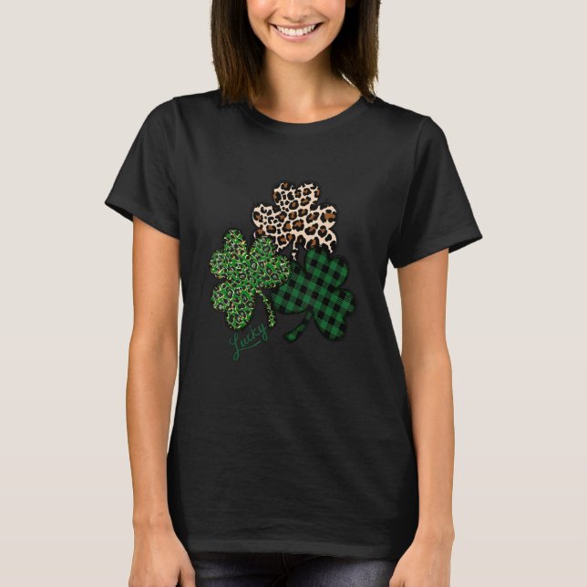 St Patrick S Day Funny Buffalo Kariert Leopard Sha T-Shirt (Vorderseite)