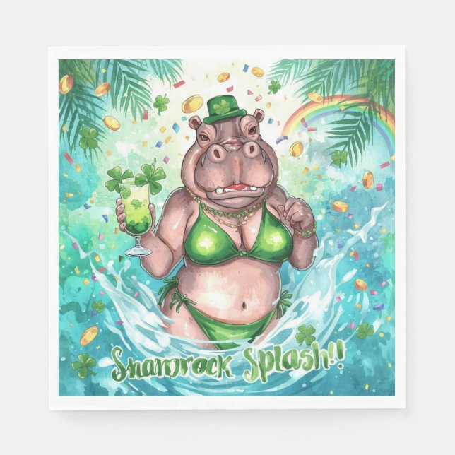 St. Patrick’s Day Glam Hippo Bikini in the pool  Serviette (Vorderseite)