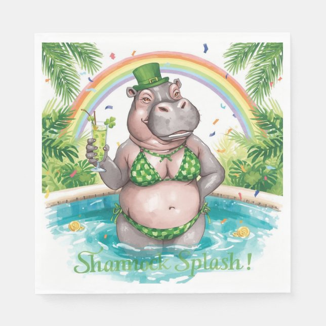 St. Patrick’s Day Glam Hippo Bikini in the pool  Serviette (Vorderseite)
