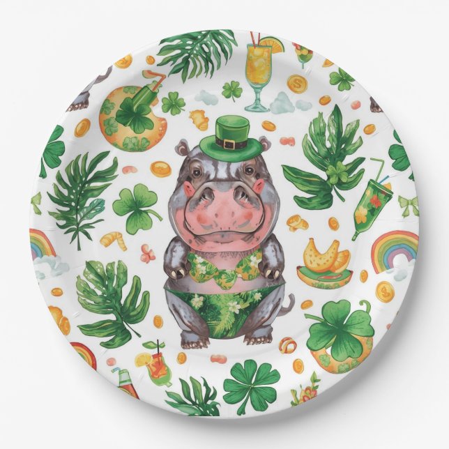 St. Patrick’s Day Glam Hippo Bikini  Pappteller (Vorderseite)