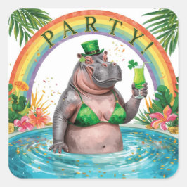 St. Patrick’s Day Glam Hippo Bikini  Quadratischer Aufkleber