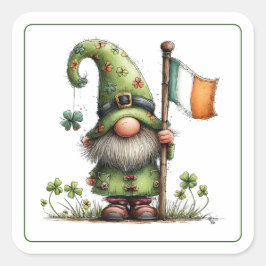 St. Patrick’s Day Gnom Quadratischer Aufkleber