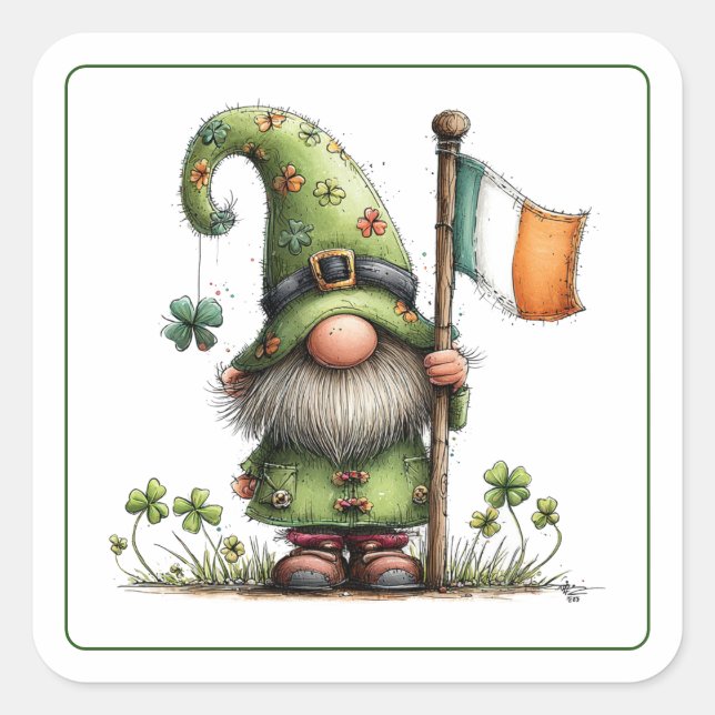 St. Patrick’s Day Gnom Quadratischer Aufkleber (Vorderseite)
