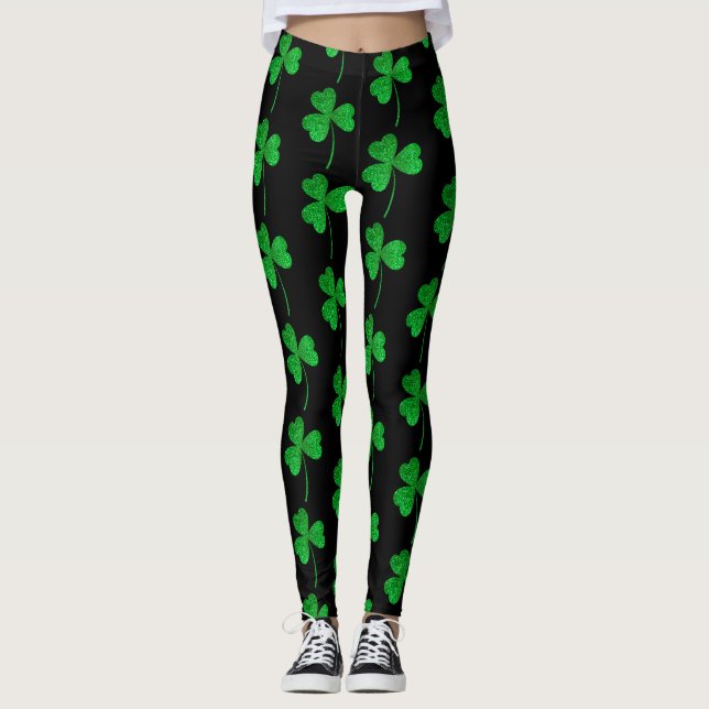 St. Patrick’s Day Green Faux Glitter Shamrock Leggings (Vorderseite)
