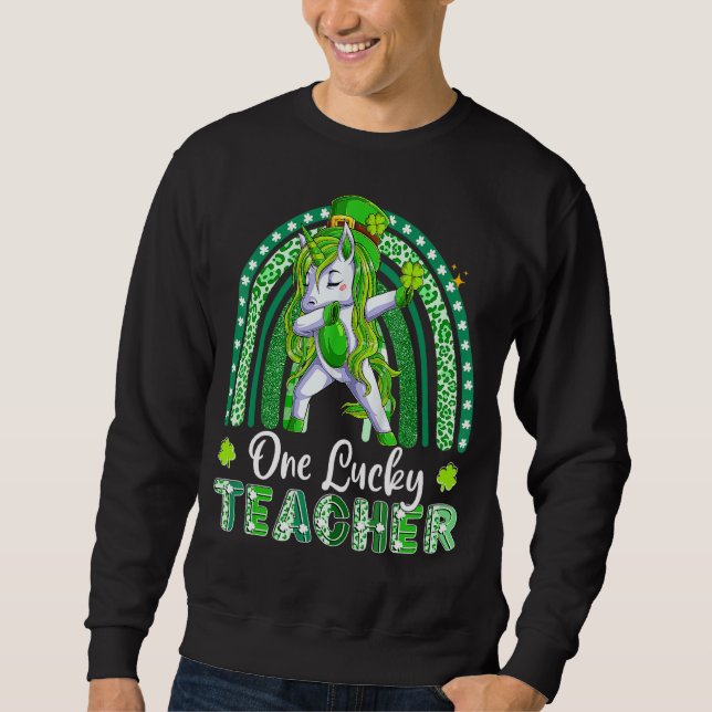 St Patrick S Day Green Leopard Kleeblatt One Lucky Sweatshirt (Vorderseite)