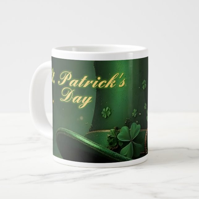 St. Patrick’s Day Hat and Shamrock Design Jumbo-Tasse (Vorderseite Links)