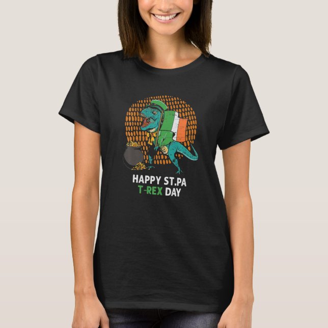 St. Patrick`s Day Irish Flag T-Rex Lucky Cloverlea T-Shirt (Vorderseite)