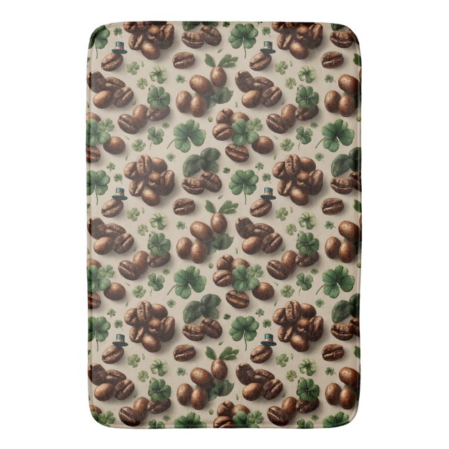 St. Patrick’s Day Kaffee & Shamrock-Muster Badematte (Vorderseite Vertikal)