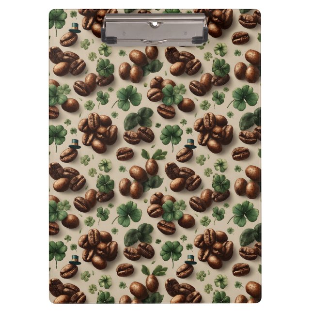 St. Patrick’s Day Kaffee & Shamrock-Muster Klemmbrett (Vorderseite)