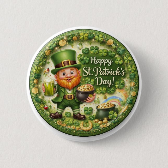 St. Patrick’s Day Leprechaun Button (Vorderseite)