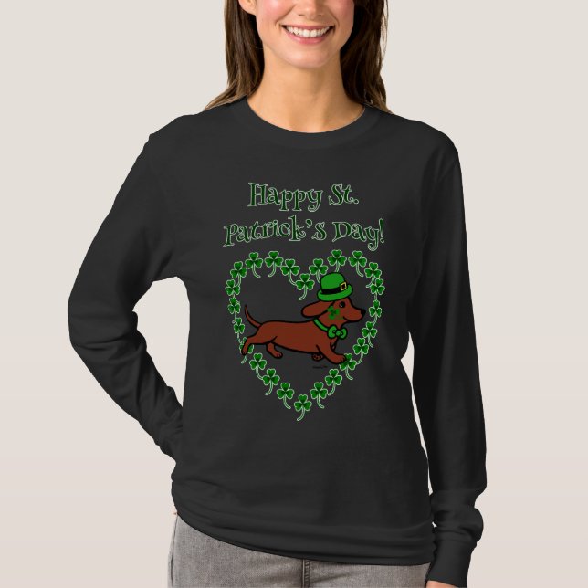 St Patrick S Day Red Smooth Dackel T-Shirt (Vorderseite)