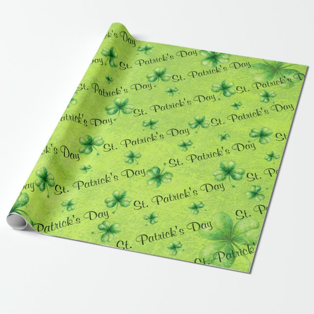 St. Patrick’s Day Wasserfarbe Shamrock auf grün Geschenkpapier (Ungerollt)