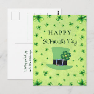 St. Patrick’s Day Wasserfarbe Shamrock auf grün Postkarte