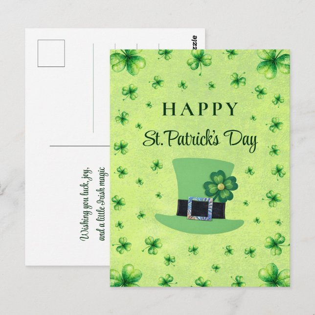 St. Patrick’s Day Wasserfarbe Shamrock auf grün Postkarte (Vorne/Hinten)