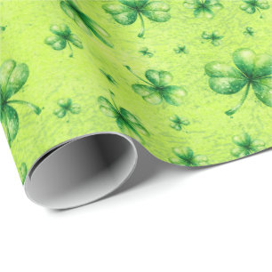 St. Patrick’s Day Wasserfarbe-Shamrock auf grünem  Geschenkpapier