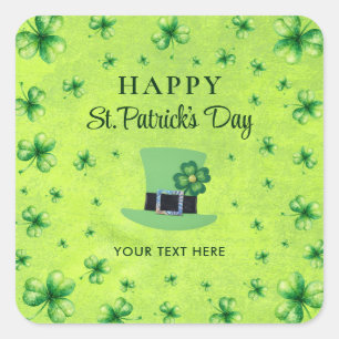 St. Patrick’s Day Wasserfarbe Shamrock auf grünem Quadratischer Aufkleber