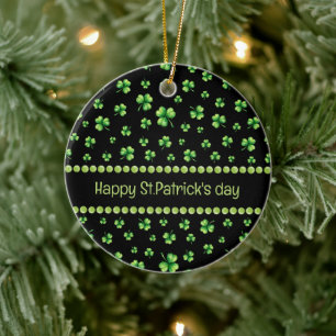 St. Patrick’s Day Wasserfarbe Shamrock auf Schwarz Keramik Ornament