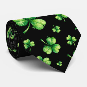 St. Patrick’s Day Wasserfarbe Shamrock auf Schwarz Krawatte