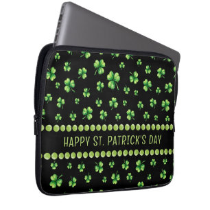 St. Patrick’s Day Wasserfarbe-Shamrock auf Schwarz Laptopschutzhülle
