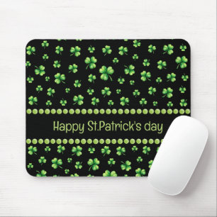 St. Patrick’s Day Wasserfarbe-Shamrock auf Schwarz Mousepad